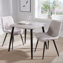 Arta Square Grey Wooden Dining Table 2 Natural Diamond Chairs