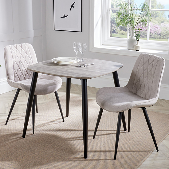 Arta Square Grey Wooden Dining Table 2 Natural Diamond Chairs