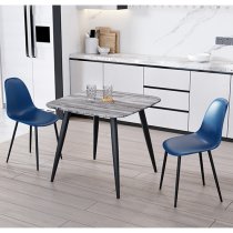 Arta Square Grey Wooden Dining Table 2 Duo Plastic Blue Chairs