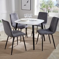 Arta Square White Wooden Dining Table 4 Dark Grey Straight Chairs