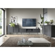 Reno Wooden TV Stand With 2 Flap Doors In Graphite