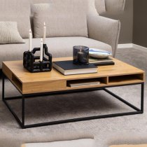 Wilf Melamine Coffee Table With Metal Frame In Wild Oak