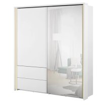 Tacoma Mirrored Wardrobe Large 2 Sliding Doors In White With LED