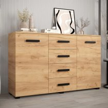 Beilla Wooden Sideboard 2 Doors 4 Drawers In Golden Oak