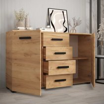 Beilla Wooden Sideboard 2 Doors 4 Drawers In Golden Oak