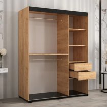 Beilla I Mirrored Wardrobe 2 Sliding Doors 150cm In Golden Oak