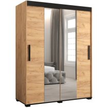 Beilla I Mirrored Wardrobe 2 Sliding Doors 150cm In Golden Oak