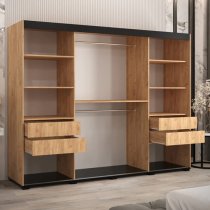 Beilla I Mirrored Wardrobe 2 Sliding Doors 250cm In Golden Oak