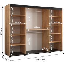 Beilla I Mirrored Wardrobe 2 Sliding Doors 250cm In Golden Oak