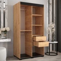 Beilla II Mirrored Wardrobe 2 Sliding Doors 100cm In Golden Oak