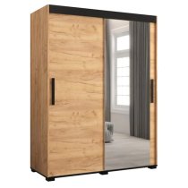 Beilla II Mirrored Wardrobe 2 Sliding Doors 150cm In Golden Oak