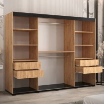 Beilla II Mirrored Wardrobe 2 Sliding Doors 250cm In Golden Oak