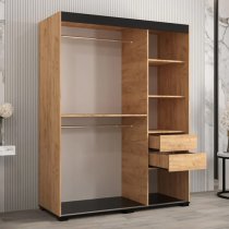 Beilla V Mirrored Wardrobe 2 Sliding Doors 150cm In Golden Oak