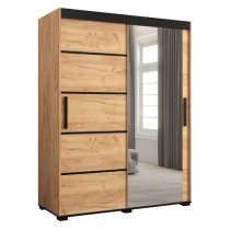 Beilla V Mirrored Wardrobe 2 Sliding Doors 150cm In Golden Oak