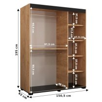 Beilla V Mirrored Wardrobe 2 Sliding Doors 150cm In Golden Oak