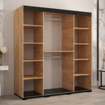 Beilla VI Mirrored Wardrobe 2 Sliding Doors 180cm In Golden Oak