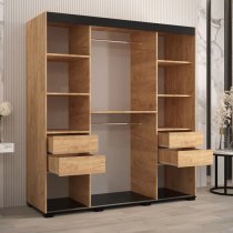 Beilla VI Mirrored Wardrobe 2 Sliding Doors 180cm In Golden Oak