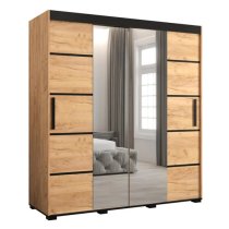 Beilla VI Mirrored Wardrobe 2 Sliding Doors 180cm In Golden Oak