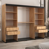 Beilla VI Mirrored Wardrobe 2 Sliding Doors 250cm In Golden Oak