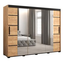 Beilla VI Mirrored Wardrobe 2 Sliding Doors 250cm In Golden Oak