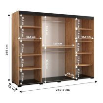 Beilla VI Mirrored Wardrobe 2 Sliding Doors 250cm In Golden Oak