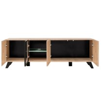 Lagos Wooden TV Stand With 4 Doors In Hickory Oak And LED