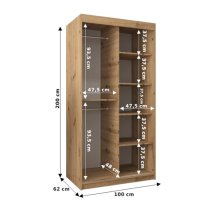 Eden Mirrored Wardrobe 2 Sliding Doors 100cm In Artisan Oak