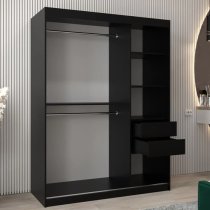 Beloit Mirrored Wardrobe 2 Sliding Doors 150cm In Black