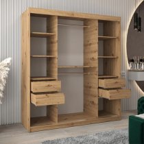 Beloit Mirrored Wardrobe 2 Sliding Doors 180cm In Artisan Oak