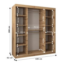 Beloit Mirrored Wardrobe 2 Sliding Doors 180cm In Artisan Oak