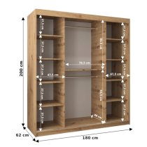 Eden Mirrored Wardrobe 2 Sliding Doors 180cm In Artisan Oak