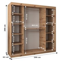 Beloit Mirrored Wardrobe 2 Sliding Doors 200cm In Artisan Oak