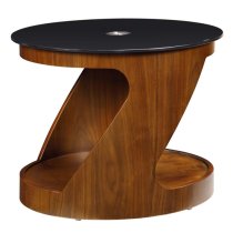 BentWood Side Table Oval In Black Glass Top With Walnut Base