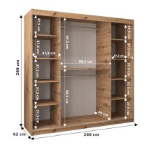 Eden Mirrored Wardrobe 2 Sliding Doors 200cm In Artisan Oak