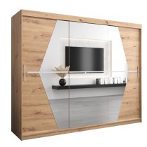 Beloit Mirrored Wardrobe 3 Sliding Doors 250cm In Artisan Oak