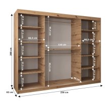 Eden Mirrored Wardrobe 3 Sliding Doors 250cm In Artisan Oak