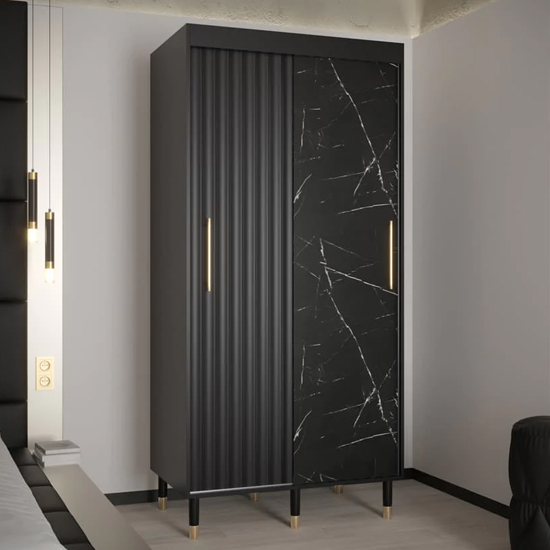 Adel Wooden Wardrobe With 2 Sliding Doors 100cm In Black