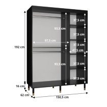 Adel Wooden Wardrobe With 2 Sliding Doors 150cm In Black