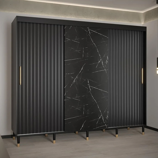 Adel Wooden Wardrobe With 3 Sliding Doors 250cm In Black