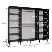 Adel Wooden Wardrobe With 3 Sliding Doors 250cm In Black