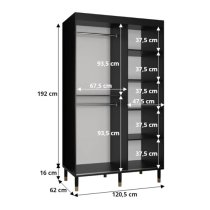 Adel II Mirrored Wardrobe With 2 Sliding Doors 120cm In Black