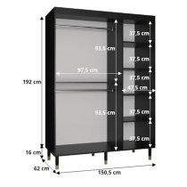 Adel II Mirrored Wardrobe With 2 Sliding Doors 150cm In Black