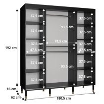 Adel II Mirrored Wardrobe With 2 Sliding Doors 180cm In Black