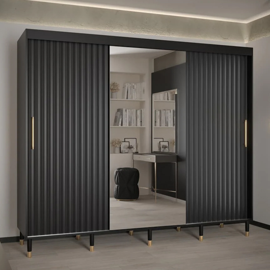 Adel II Mirrored Wardrobe With 3 Sliding Doors 250cm In Black