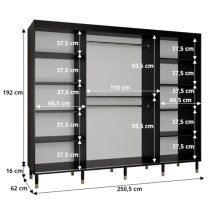 Adel II Mirrored Wardrobe With 3 Sliding Doors 250cm In Black