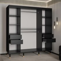 Metz Wooden Wardrobe With 2 Sliding Doors 200cm In Black