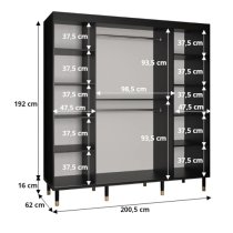 Metz Wooden Wardrobe With 2 Sliding Doors 200cm In Black