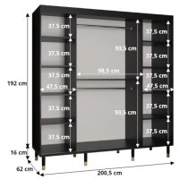 Metz II Mirrored Wardrobe With 2 Sliding Doors 200cm In Black