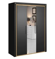 Allen Mirrored Wardrobe With 3 Hinged Doors In Black