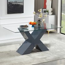 Zanti Glass Dining Table With Grey Base 6 Petra Grey White Chairs